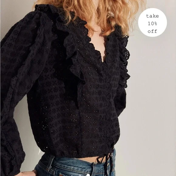 Unsubscribed Eyelet Long Sleeve Blouse - Picture 3 of 4